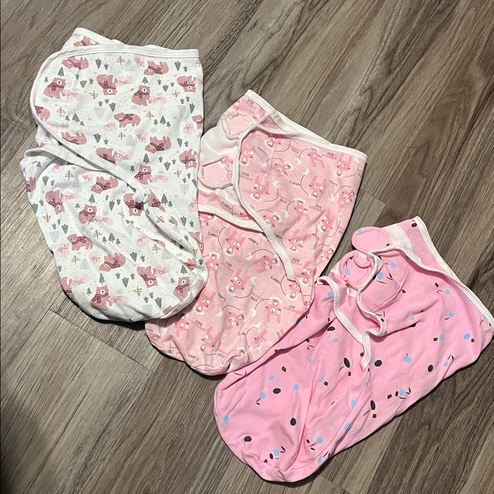 3 Pcs Of Baby Girl Pink Swaddle Bundle; No Brand